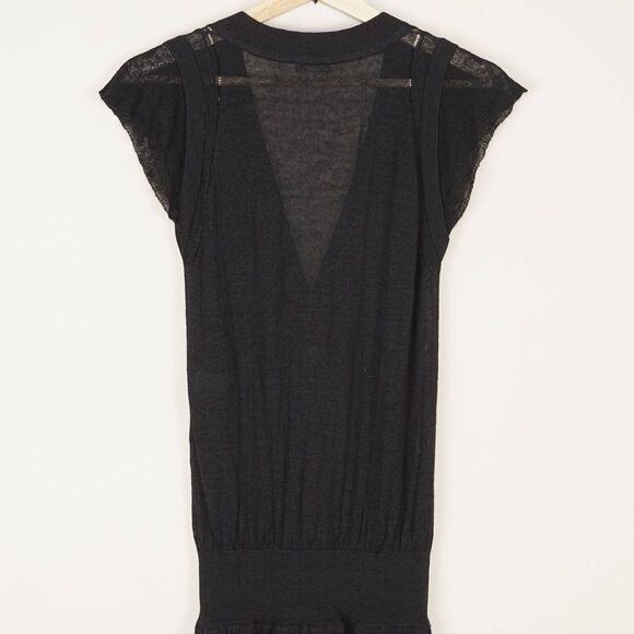 Sandro Black Linen Blend Knit Drawstring Waist V Neck Dress Womens Sz 1 US S - Picture 3 of 11